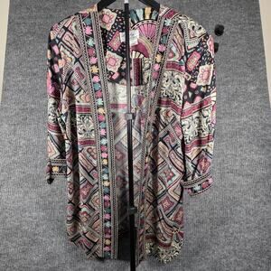 Vintage Lady Carol Kimono Cardigan Womens Size 14 Boho Open Front Made USA Print
